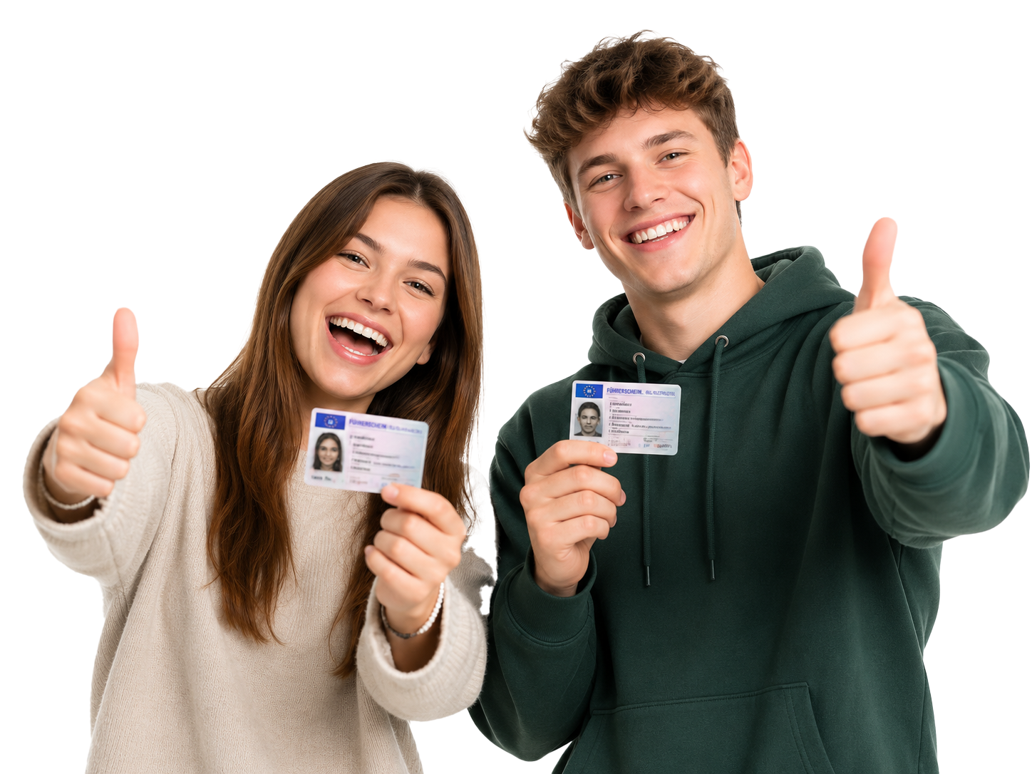 Zwei Fahrschüler mit Führerschein